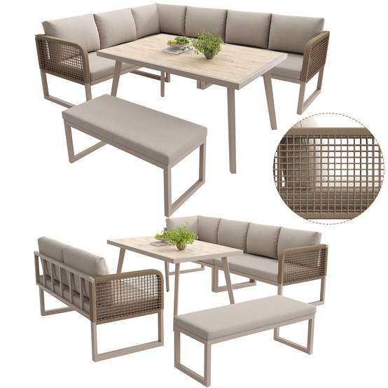 PANGIVO - Salon de jardin PE rotin métal beige 121.5 x 61 x 77 cm - PANGIVO - Image 10