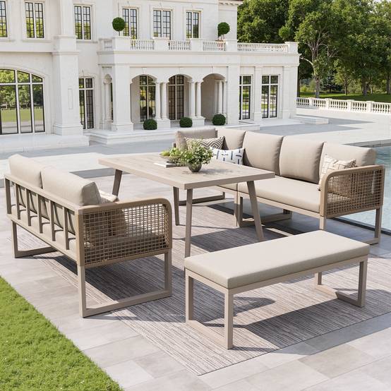 PANGIVO - Salon de jardin PE rotin métal beige 121.5 x 61 x 77 cm - PANGIVO - Image 4