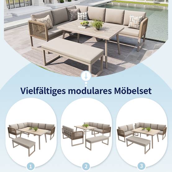 PANGIVO - Salon de jardin PE rotin métal beige 121.5 x 61 x 77 cm - PANGIVO - Image 8