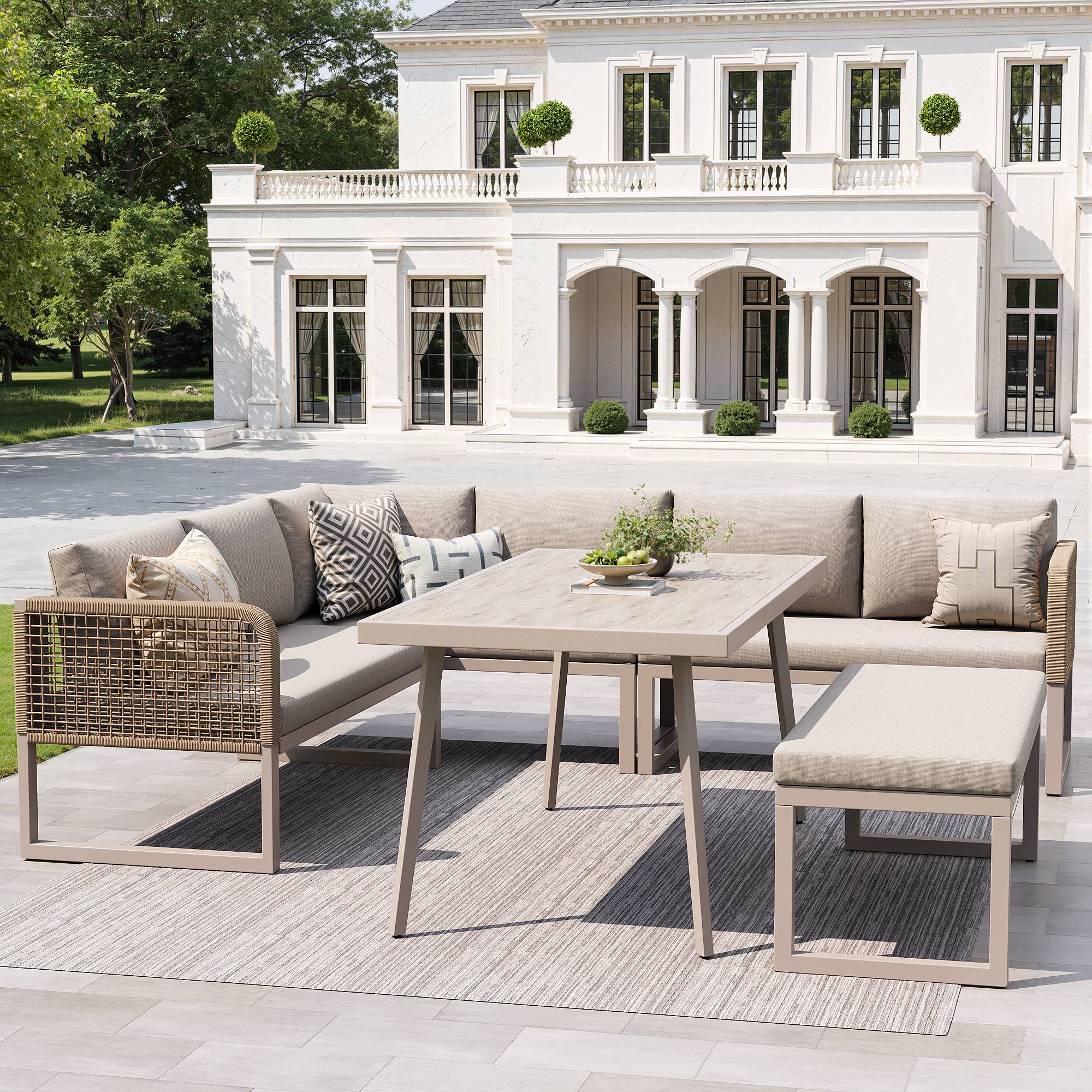 PANGIVO - Salon de jardin PE rotin métal beige 121.5 x 61 x 77 cm - PANGIVO - Image 5