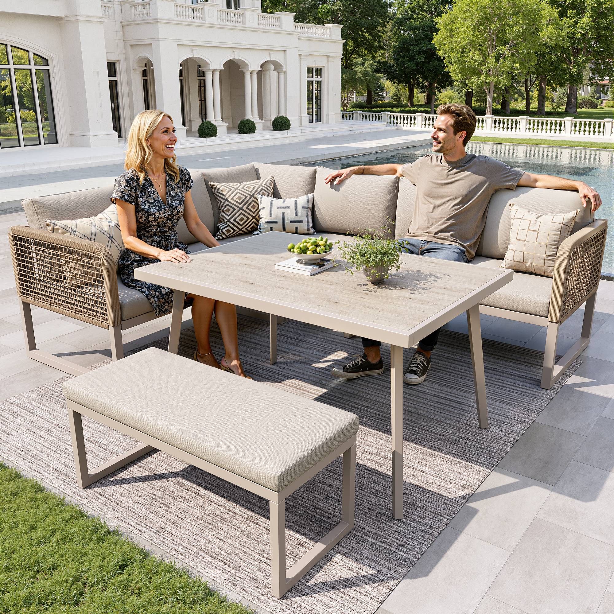 PANGIVO - Salon de jardin PE rotin métal beige 121.5 x 61 x 77 cm - PANGIVO - Image 2