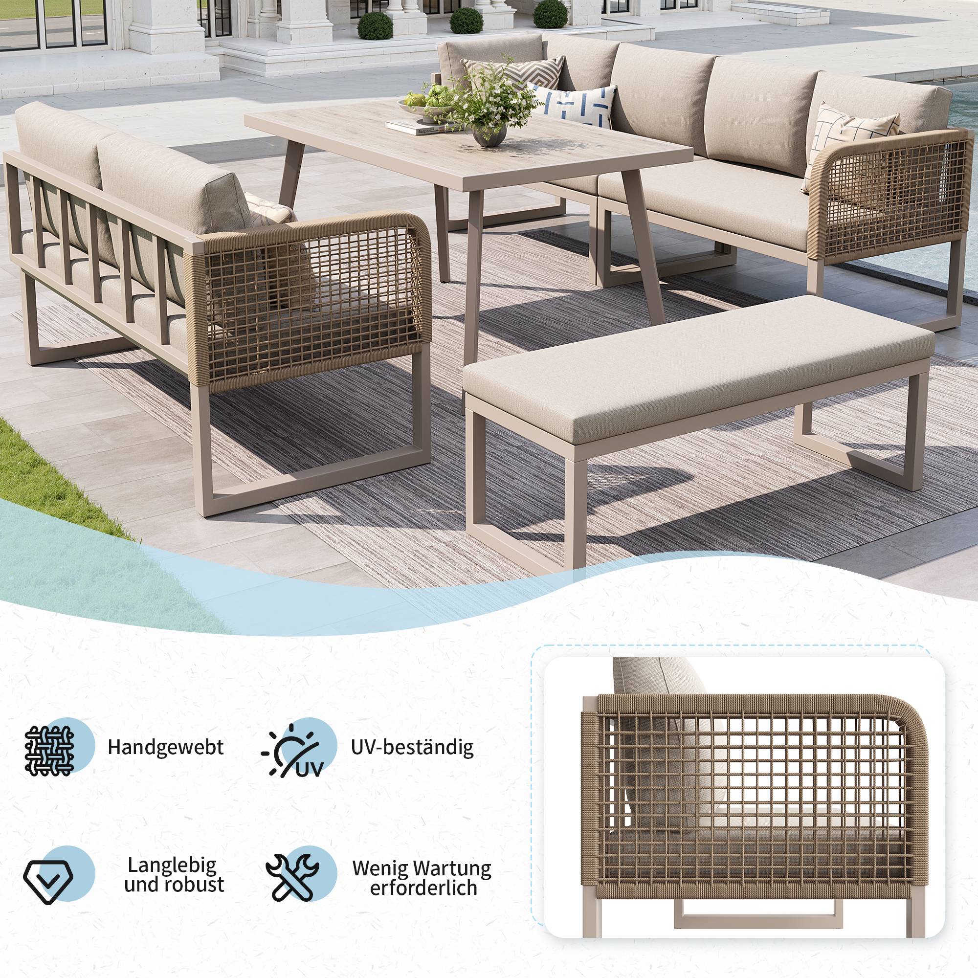 PANGIVO - Salon de jardin PE rotin métal beige 121.5 x 61 x 77 cm - PANGIVO - Image 7