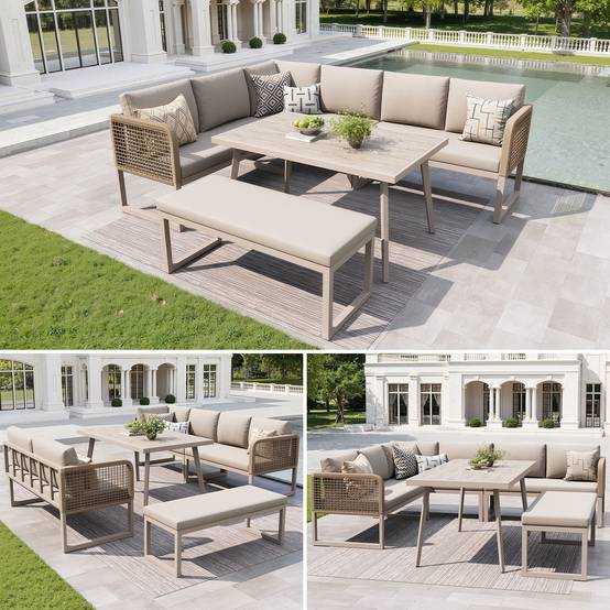PANGIVO - Salon de jardin PE rotin métal beige 121.5 x 61 x 77 cm - PANGIVO - Image 1