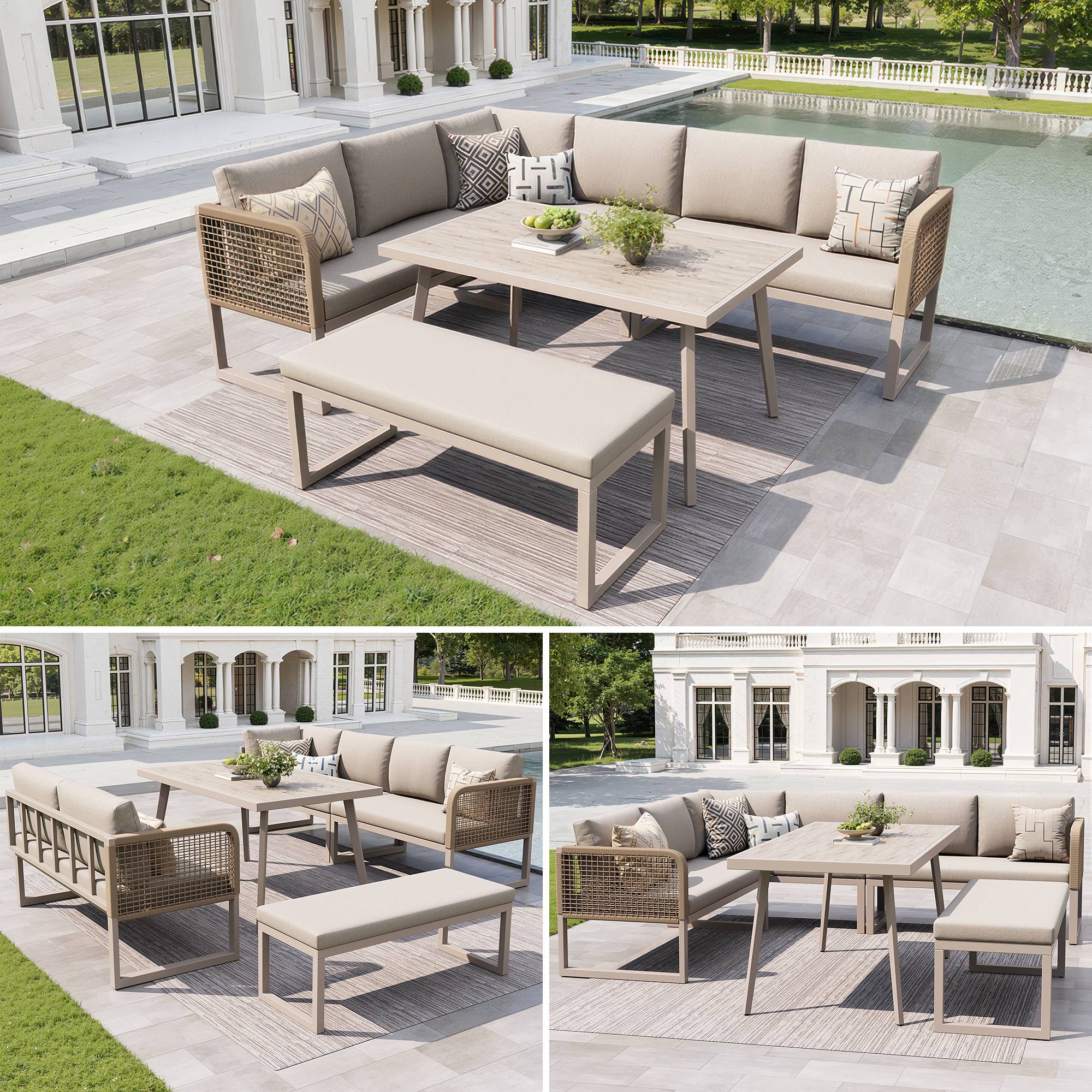 PANGIVO - Salon de jardin PE rotin métal beige 121.5 x 61 x 77 cm - PANGIVO - Image 1