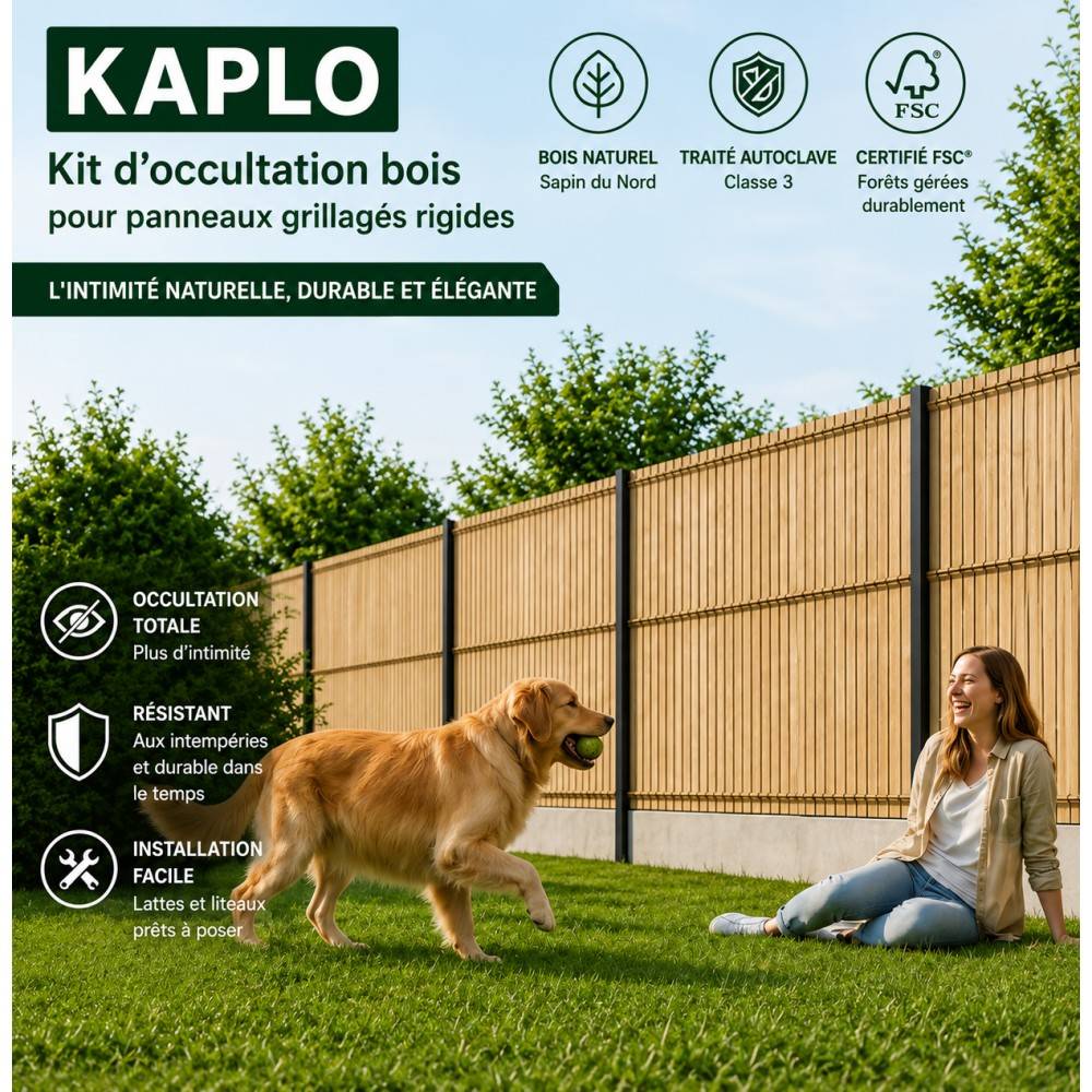 Kit Occultation Bois - L2,5 x H1,03m - Epicea - Autoclave - Protege Contre Insecte & Champignons - Pose Facile et Rapide - Image 2