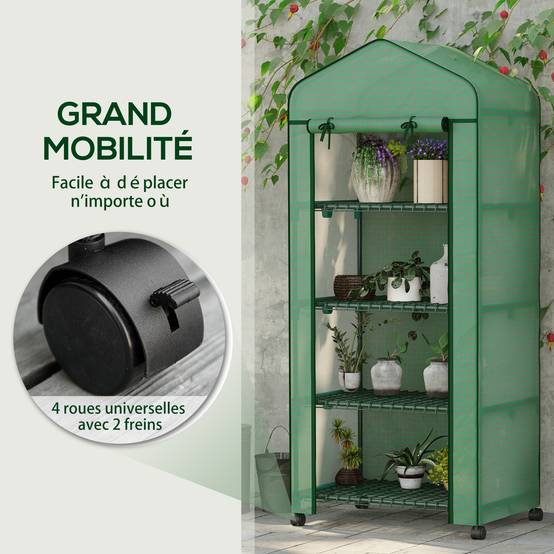Serre de jardin balcon étagère serre 4 niveaux 69L x 50l x 165H cm acier époxy bâche amovible PE haute densité vert - Image 7