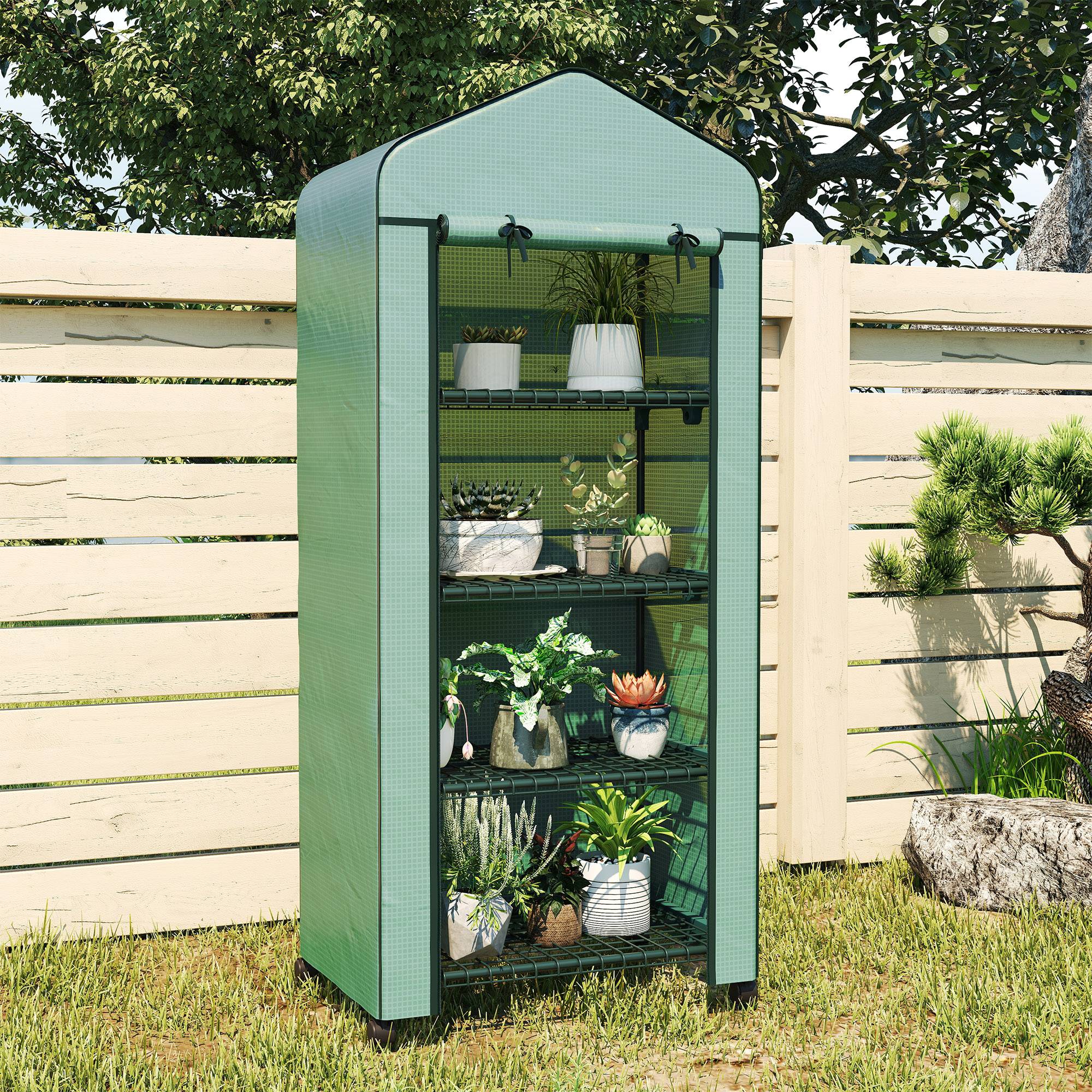 Serre de jardin balcon étagère serre 4 niveaux 69L x 50l x 165H cm acier époxy bâche amovible PE haute densité vert - Image 10