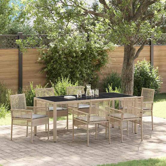 ComfortXL - Table et chaises de jardin 6 places en polyrotin beige avec plateau en verre et coussins – ComfortXL Outdoor Living - Image 1