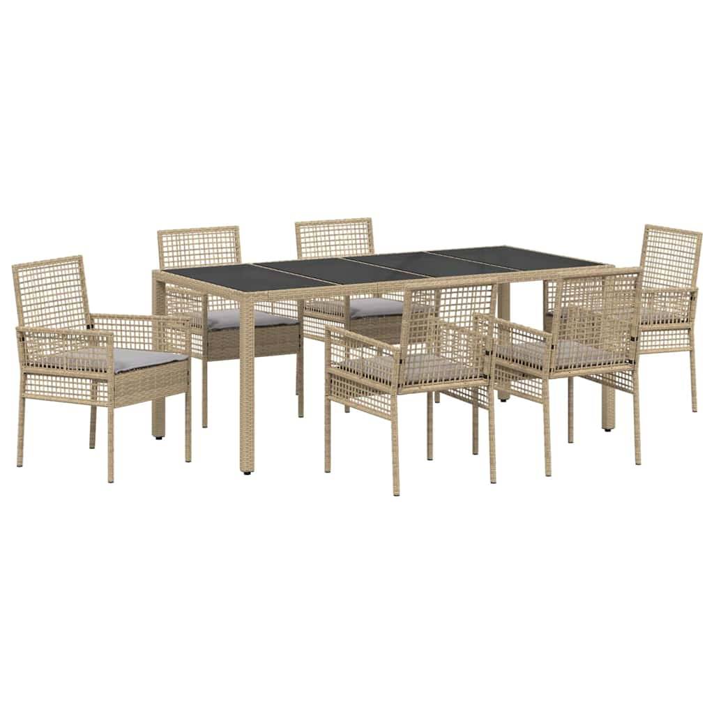 ComfortXL - Table et chaises de jardin 6 places en polyrotin beige avec plateau en verre et coussins – ComfortXL Outdoor Living - Image 2