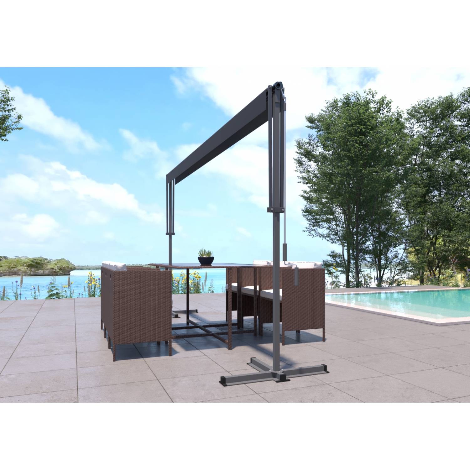 Store banne double pente 4 x 3 m gris ISEO - Image 4