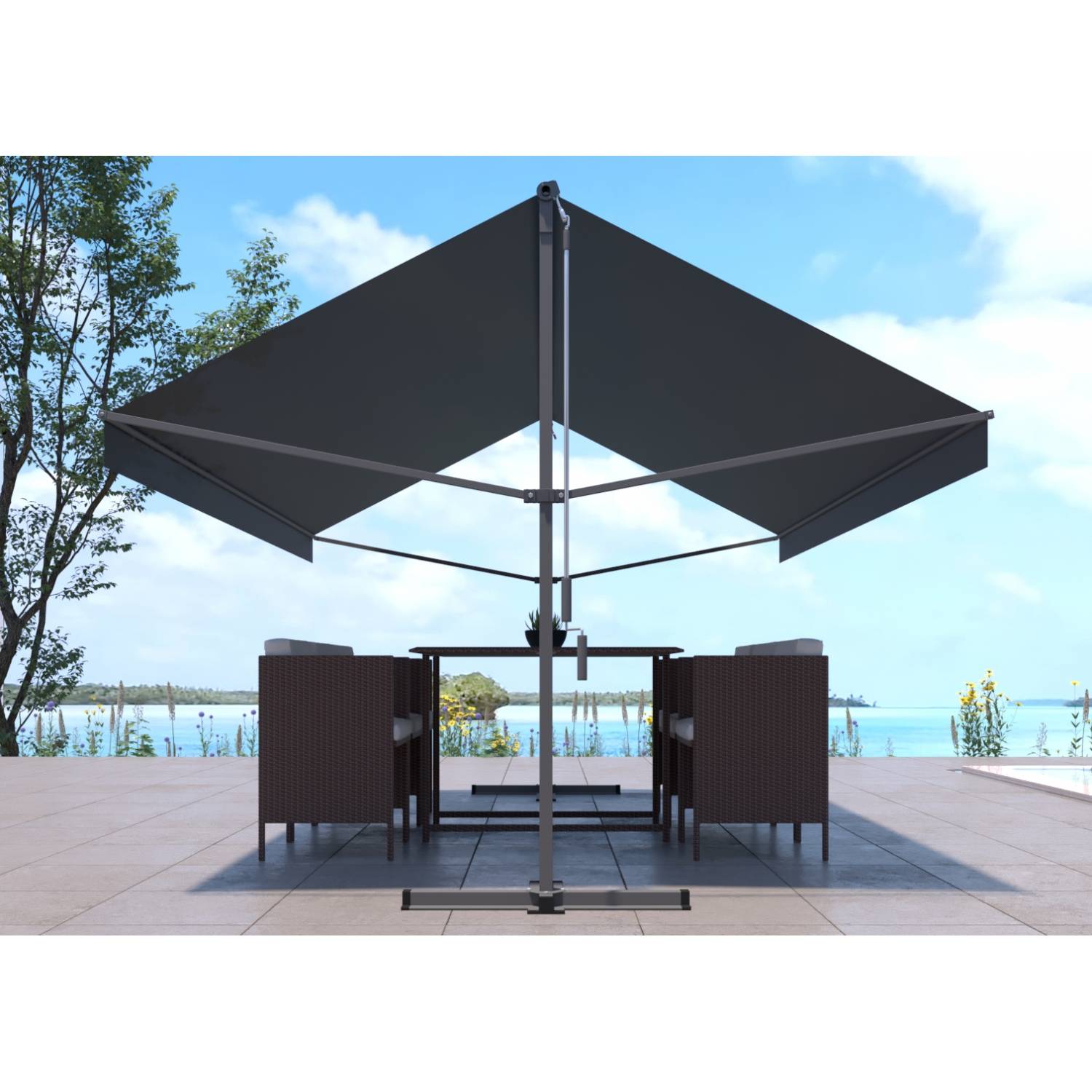 Store banne double pente 4 x 3 m gris ISEO - Image 3