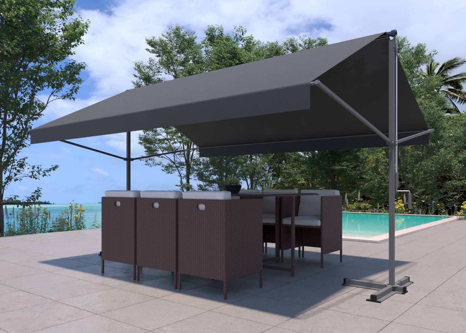 Store banne double pente 4 x 3 m gris ISEO - Image 2