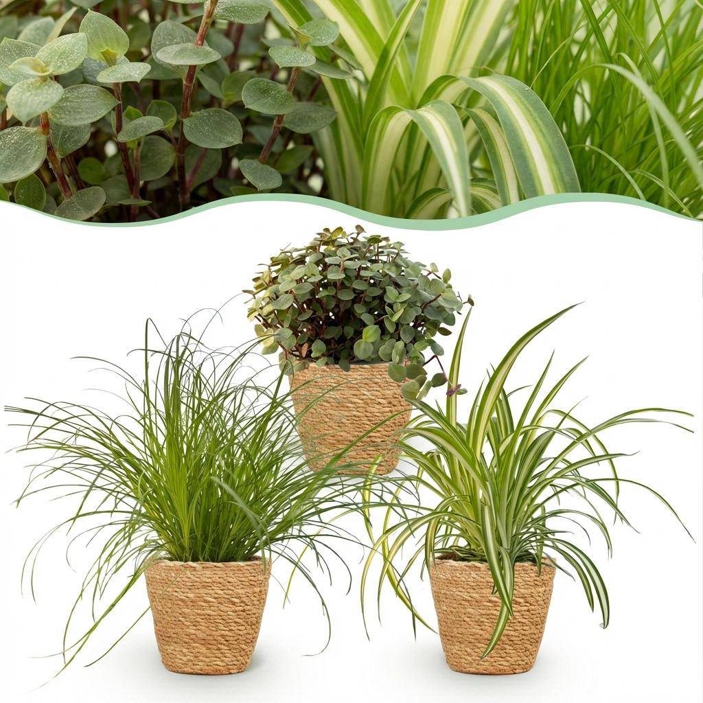 Cyperus - Calissia - Chlorophytum - Pet-friendly - Pot de 12cm - Hauteur 20cm - Panier - Plantes d'intérieur