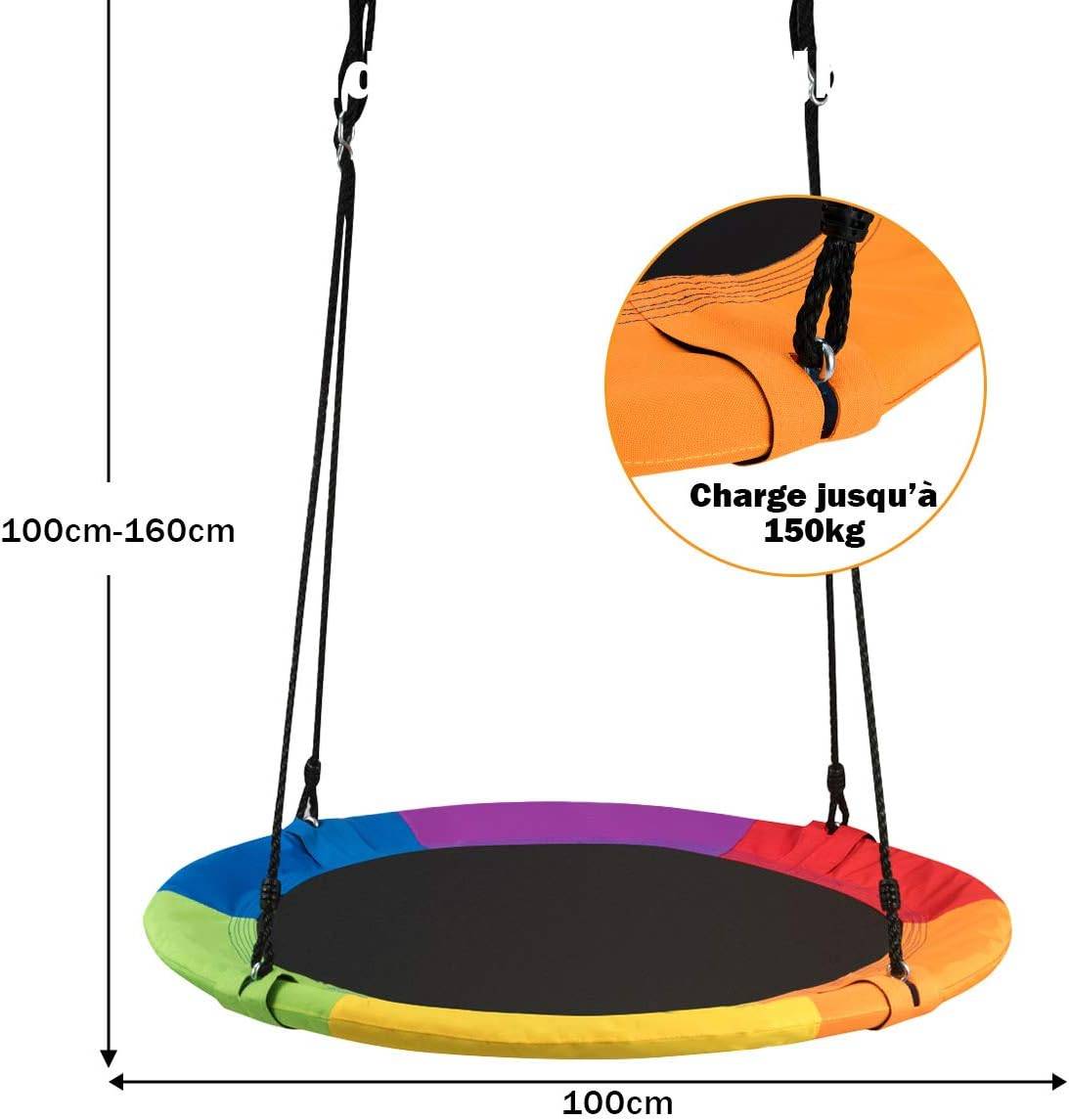 COSTWAY Balançoire Nid d'Oiseau Ø 100cm Enfants avec Cordes Réglables (100-180cm), Charge 150kg - Image 4