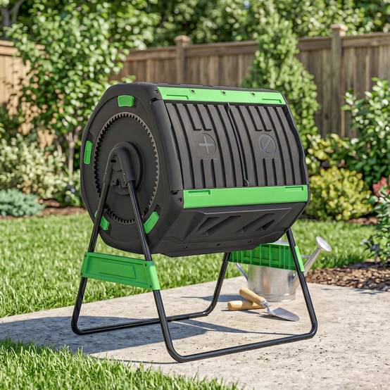 ComfortXL - Composteur rotatif 200 L plastique métal vert double chambre 360° pour déchets verts et déchets de cuisine - Image 9