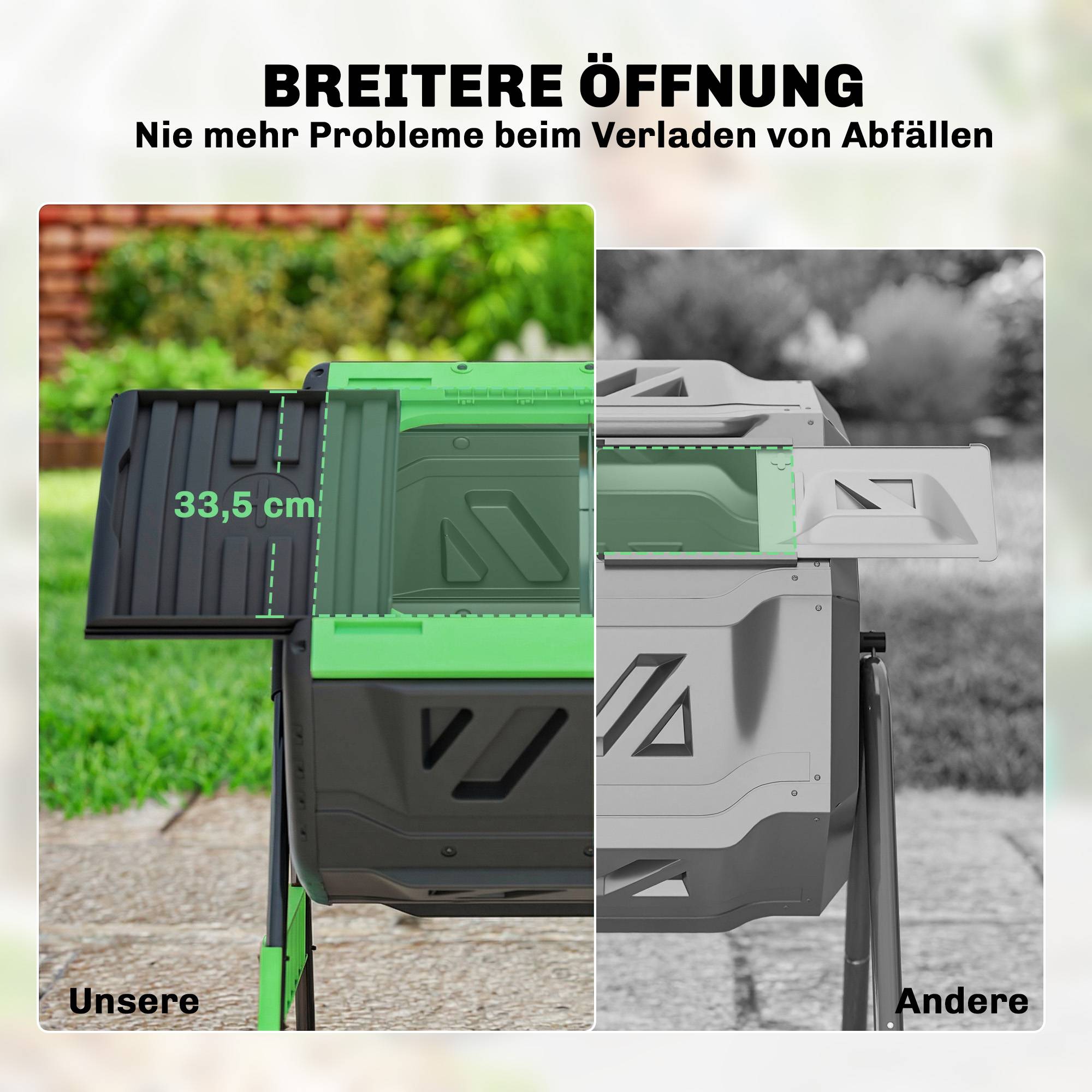 ComfortXL - Composteur rotatif 200 L plastique métal vert double chambre 360° pour déchets verts et déchets de cuisine - Image 6
