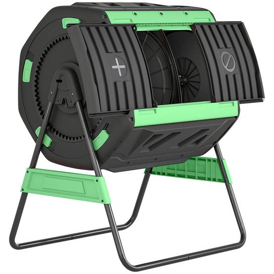 ComfortXL - Composteur rotatif 200 L plastique métal vert double chambre 360° pour déchets verts et déchets de cuisine - Image 10