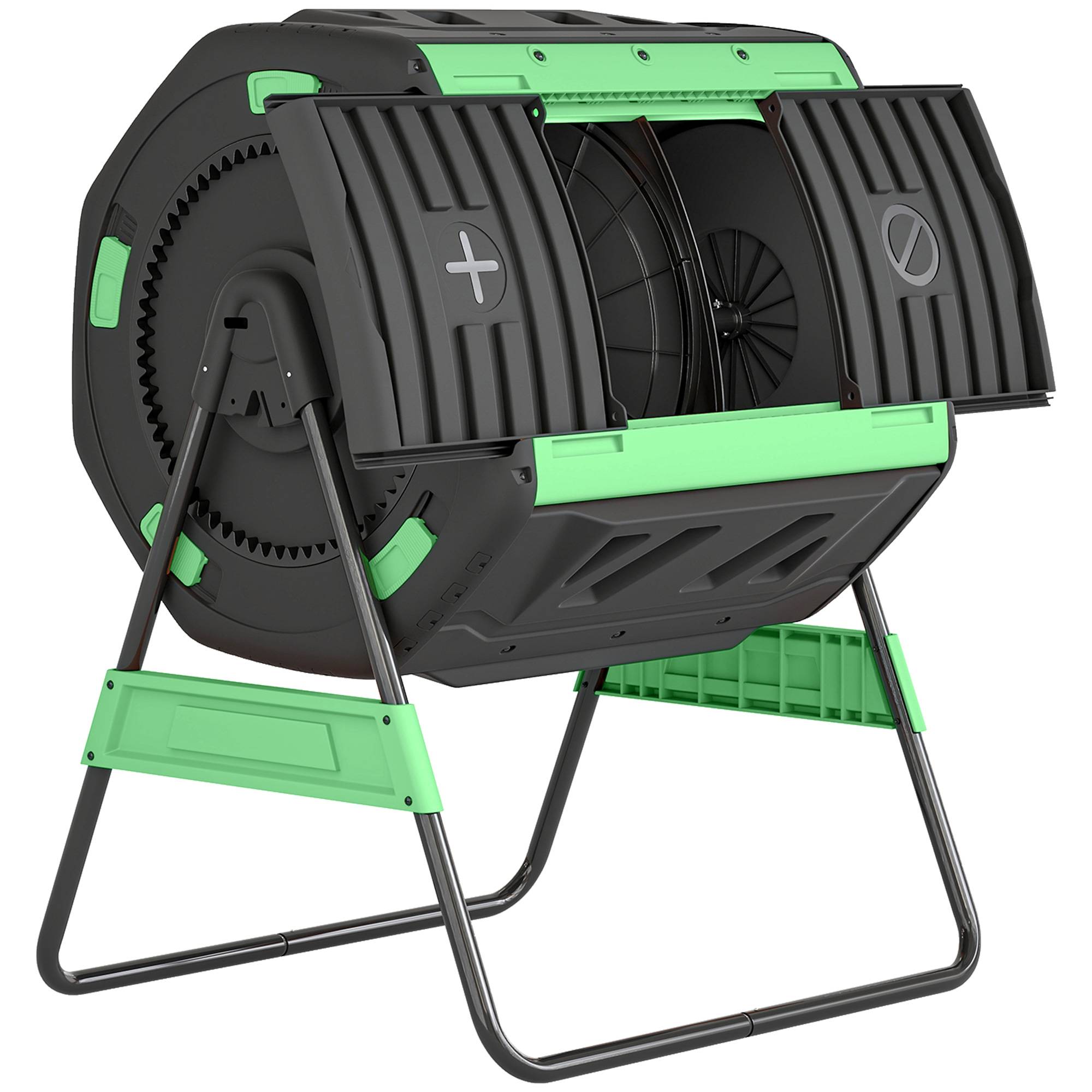 ComfortXL - Composteur rotatif 200 L plastique métal vert double chambre 360° pour déchets verts et déchets de cuisine - Image 10