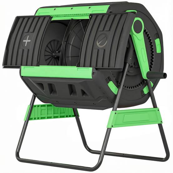 ComfortXL - Composteur rotatif 200 L plastique métal vert double chambre 360° pour déchets verts et déchets de cuisine - Image 2