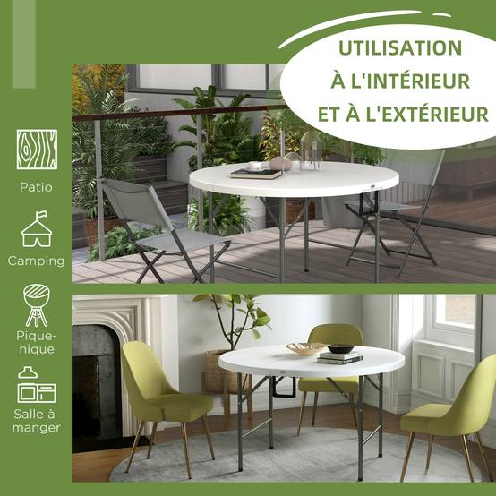 Table ronde de jardin pliante Ø122 cm peut accueillir 6 personnes pour évènement, structure métal, plateau HDPE - Image 9