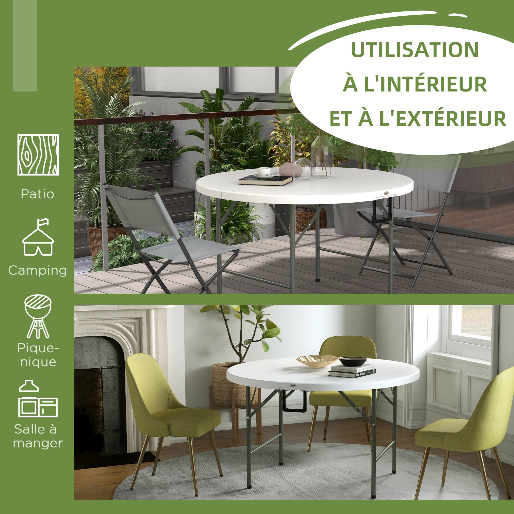 Table ronde de jardin pliante Ø122 cm peut accueillir 6 personnes pour évènement, structure métal, plateau HDPE - Image 9