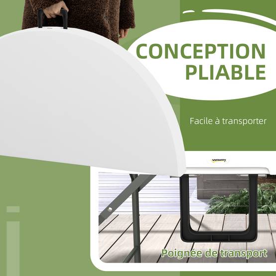 Table ronde de jardin pliante Ø122 cm peut accueillir 6 personnes pour évènement, structure métal, plateau HDPE - Image 6