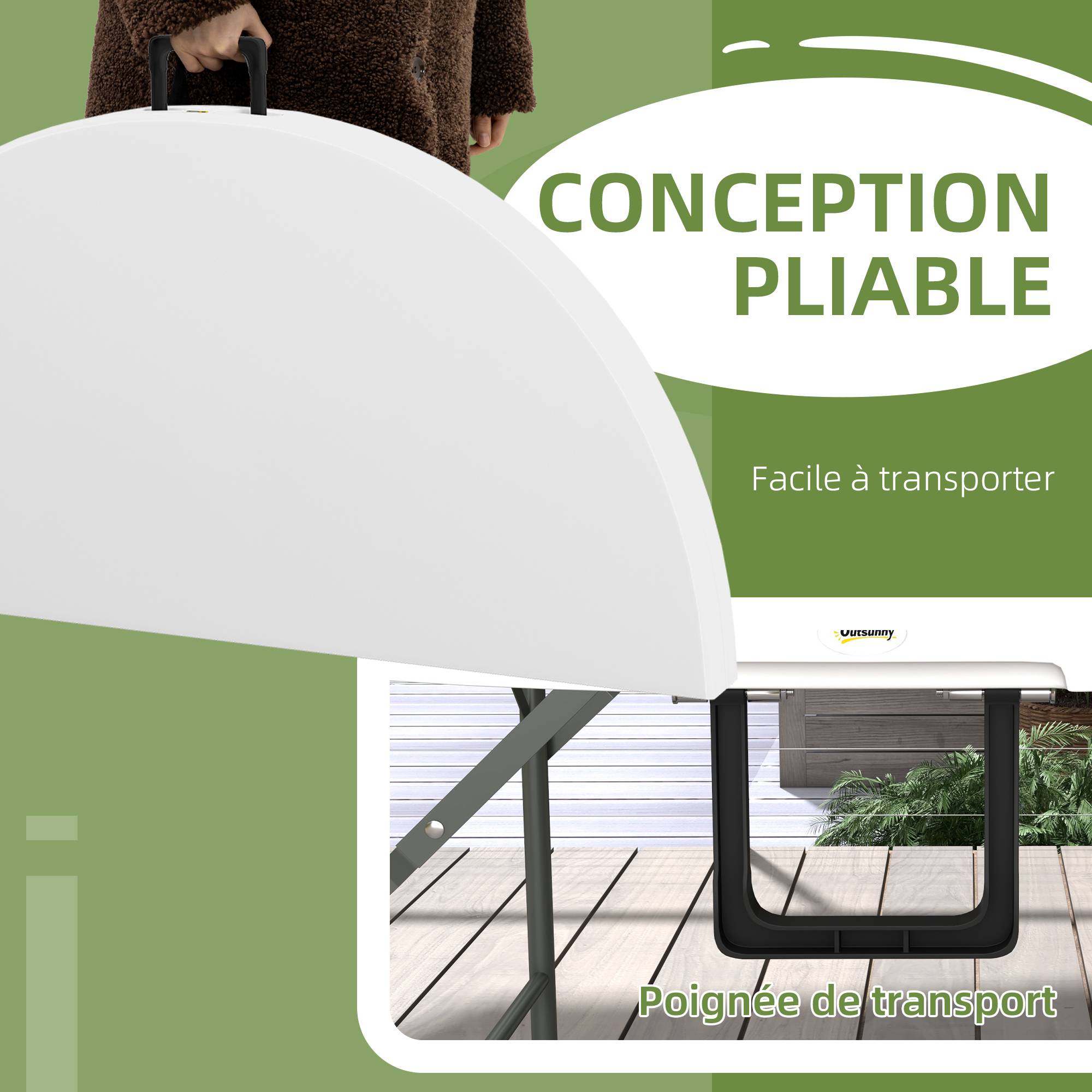Table ronde de jardin pliante Ø122 cm peut accueillir 6 personnes pour évènement, structure métal, plateau HDPE - Image 6