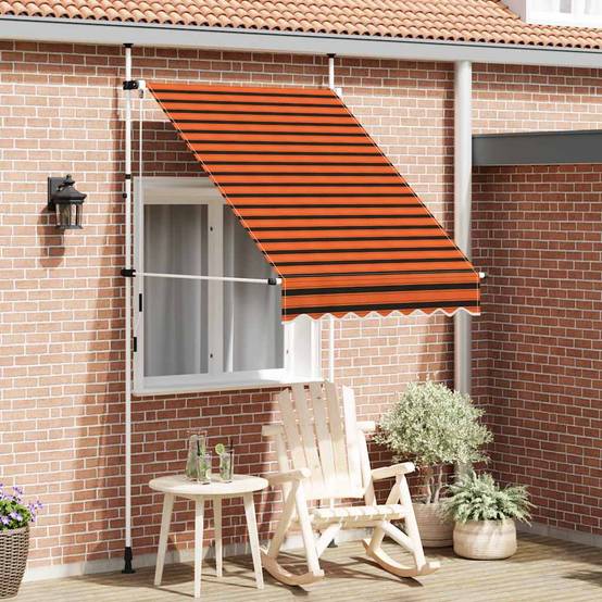 Auvent manuel rétractable polyester orange et marron 150 x 120 x 200-300 cm, 145835 - PANGIVO - Image 1