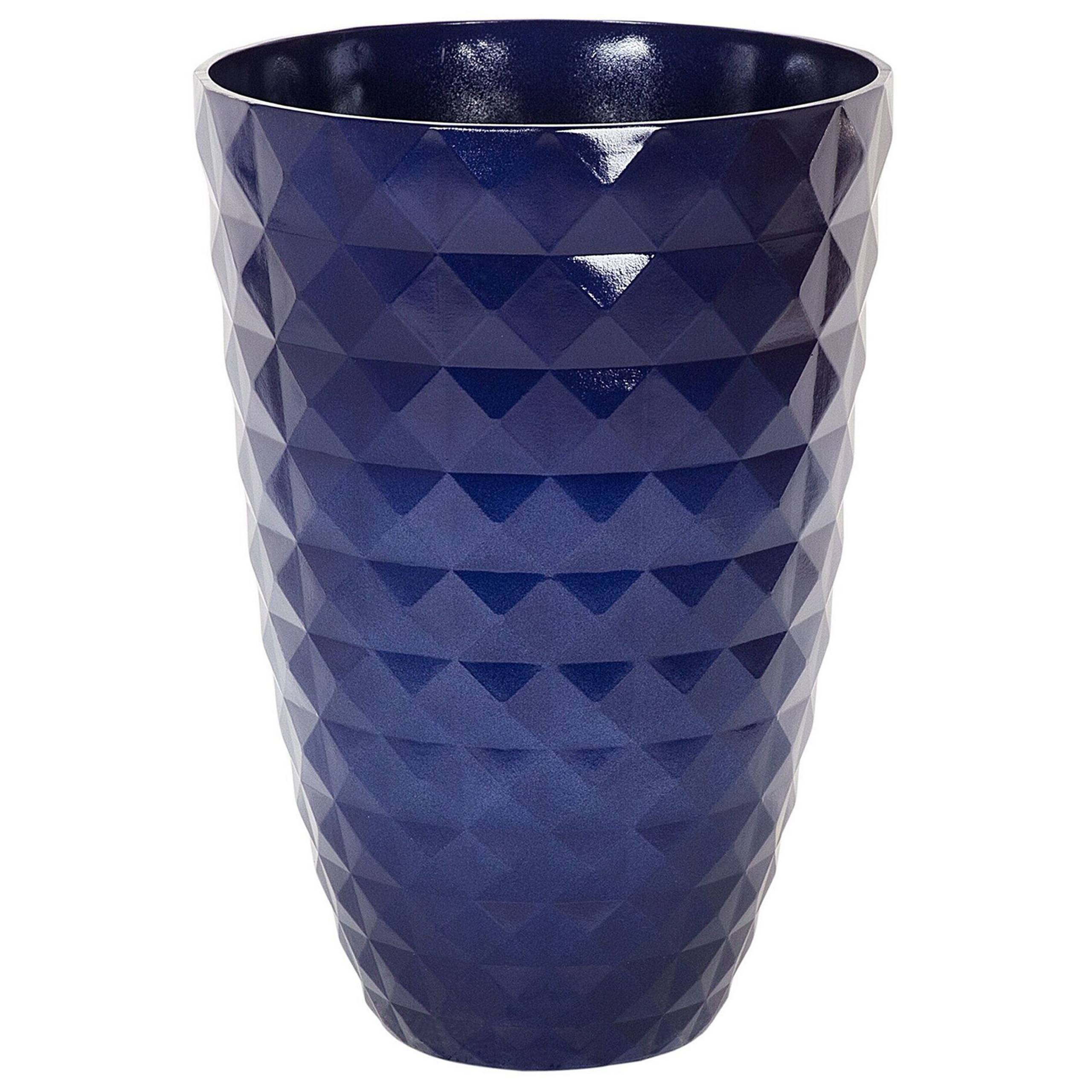 Beliani - Haut Cache-Pot Bleu Marine en Fibre d'Argile et Verre 35 cm Diamètre Rond avec Relief Pot de Fleurs Idéal pour Extérieur et Intérieur - Image 1