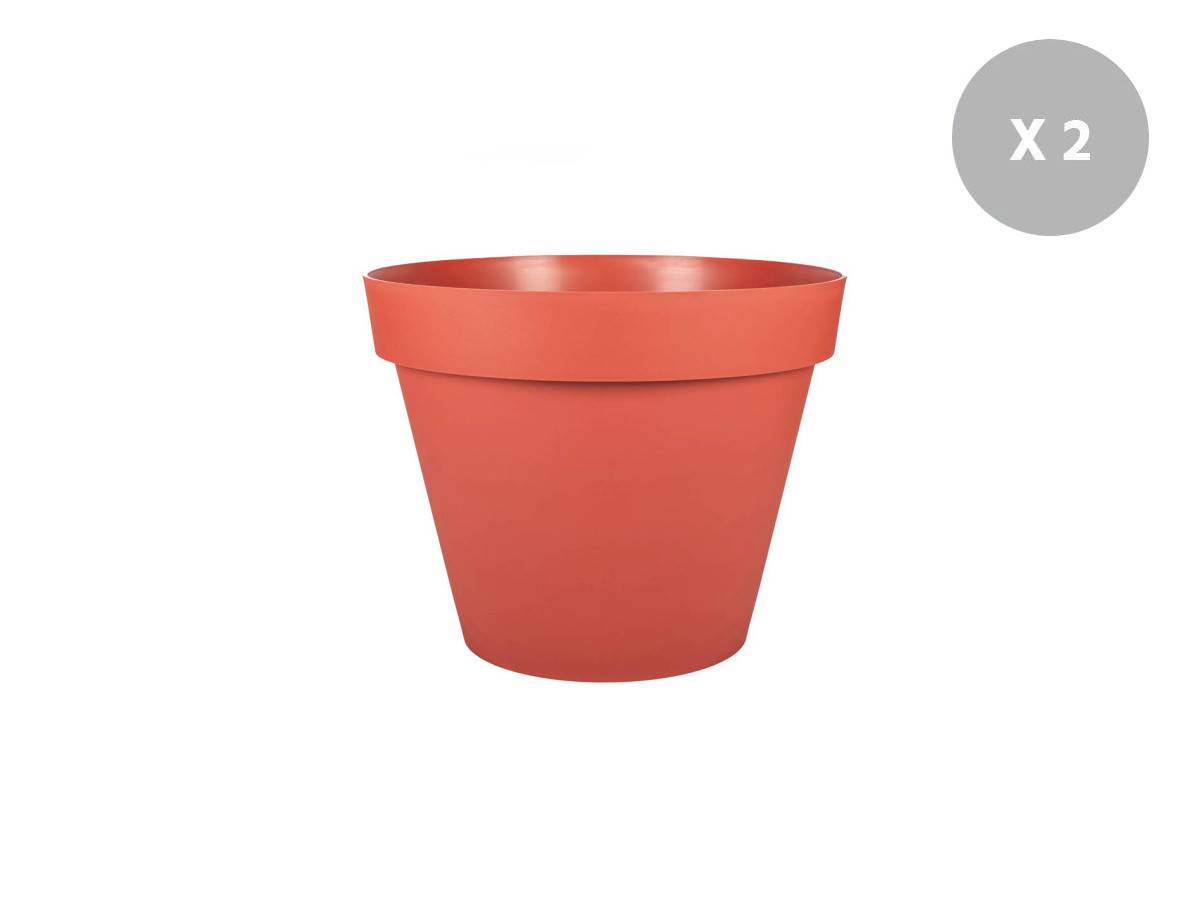 Eda - Lot de 2 Pots de fleur rond Toscane Ø 60 x H.47 cm - Orange terre battue - Eda