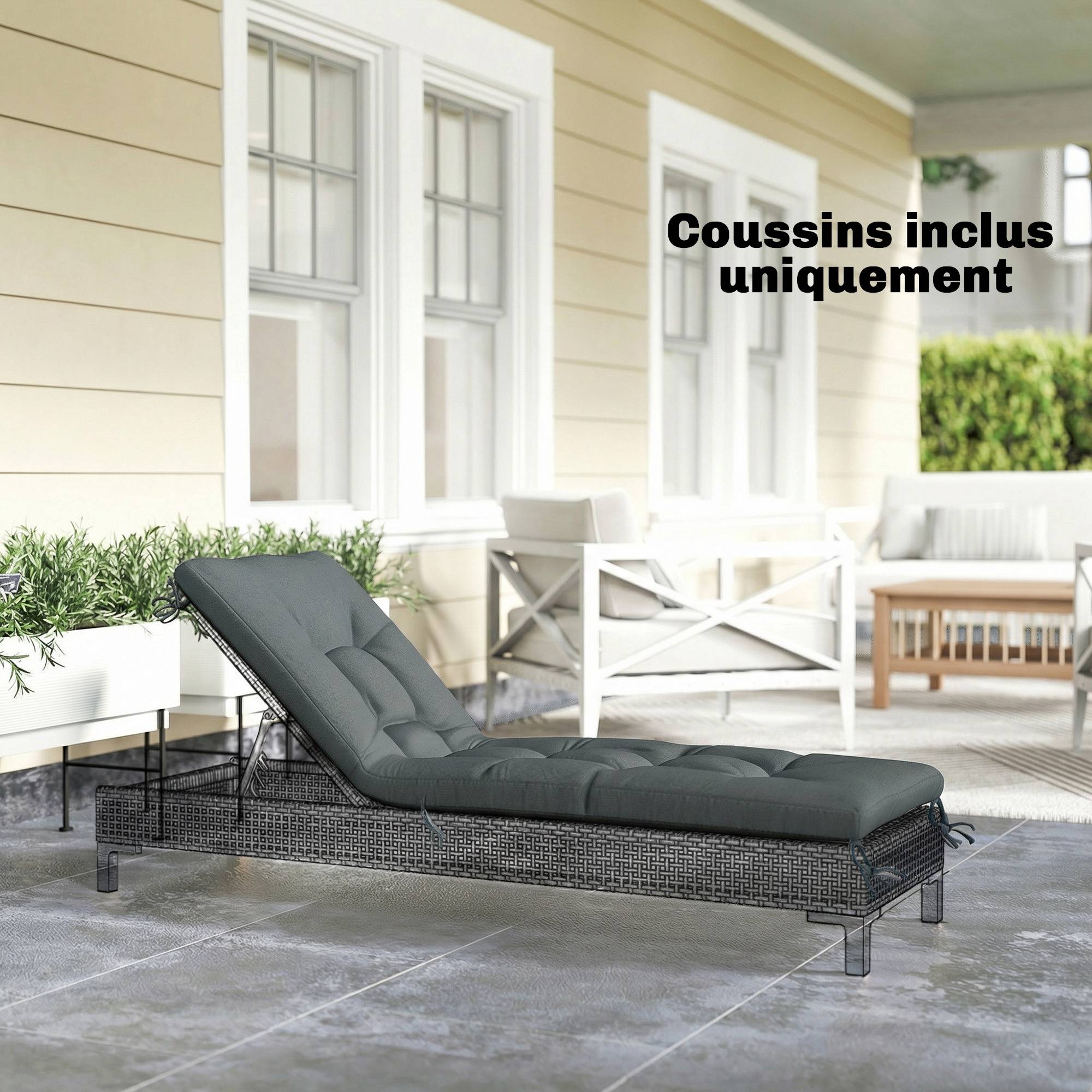 Coussin transat mousse mémoire polyester extérieur confort hydrofuge 198x65 gris foncé - ComfortXL Outdoor Living - Image 4