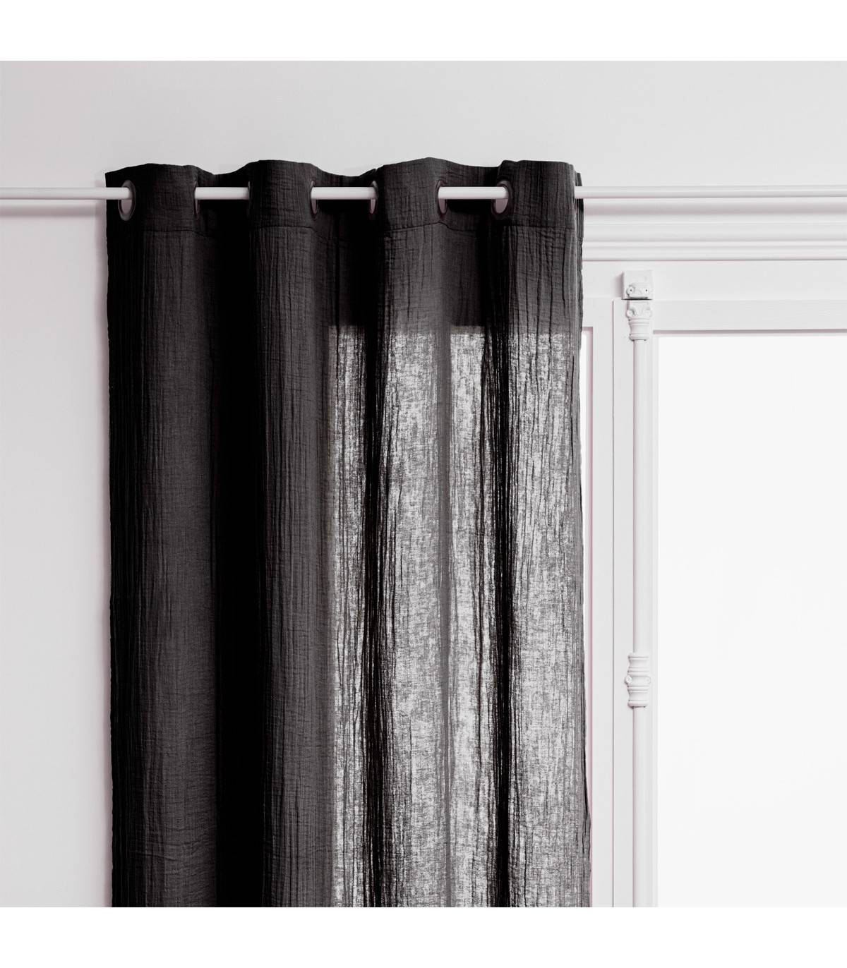 Atmosphera - Rideau à œillets en coton Gris Foncé 130 x 260 cm - Image 1