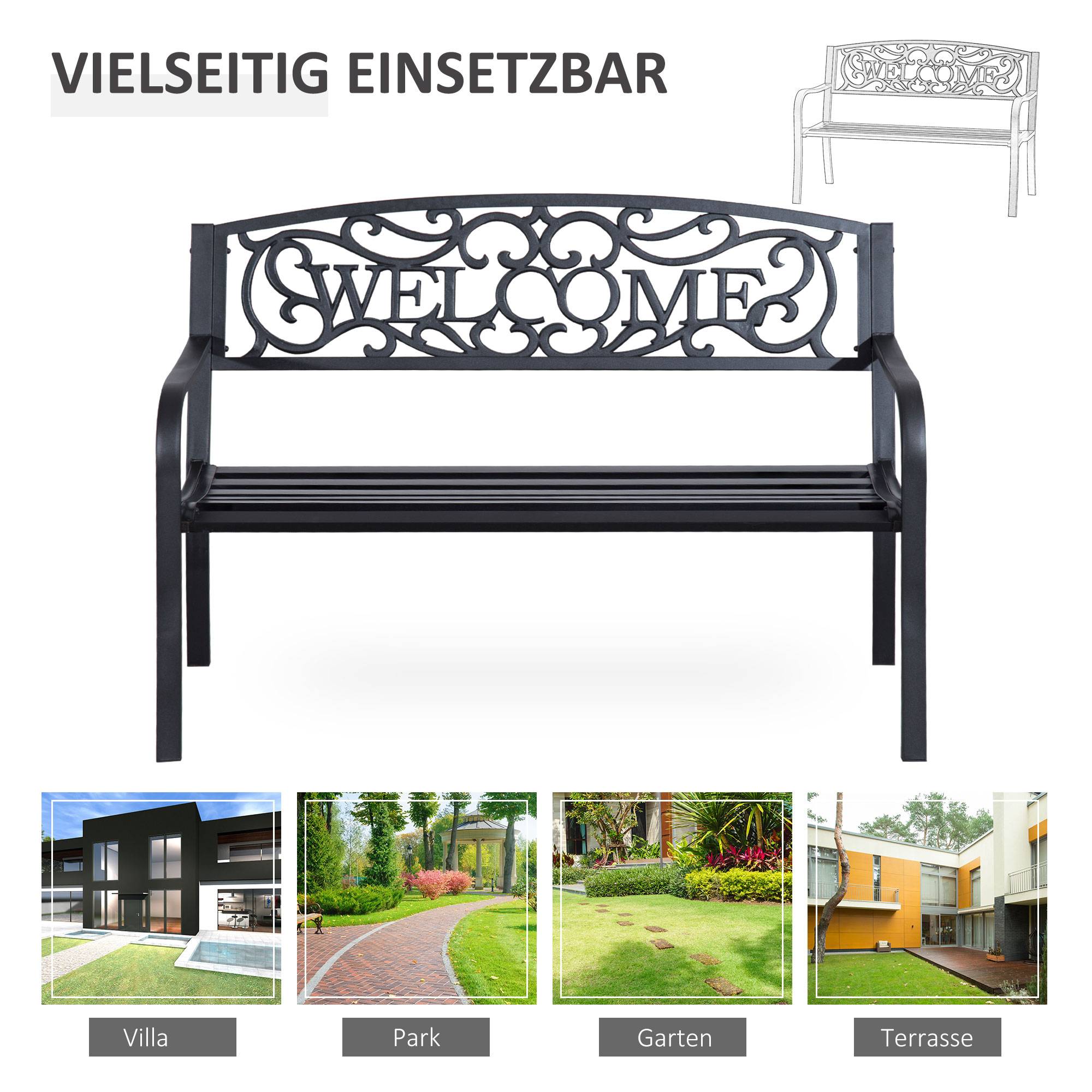 ComfortXL - Banc de jardin 2 places métal noir 127 x 60 x 87 cm terrasse extérieur antirouille - ComfortXL Outdoor Living - Image 6