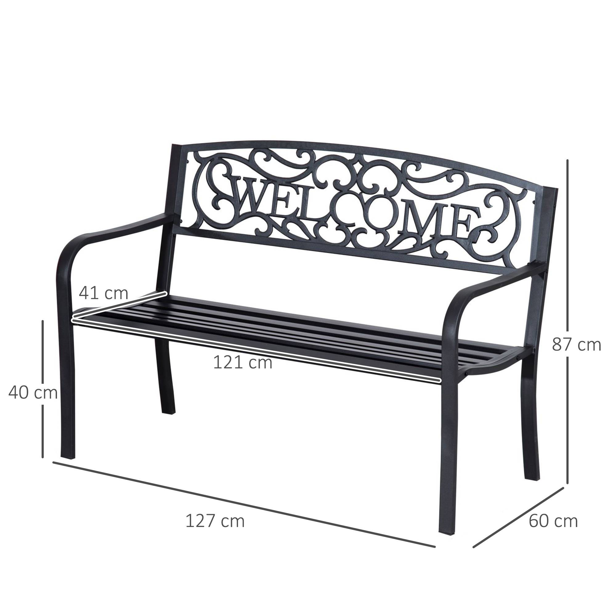 ComfortXL - Banc de jardin 2 places métal noir 127 x 60 x 87 cm terrasse extérieur antirouille - ComfortXL Outdoor Living - Image 3