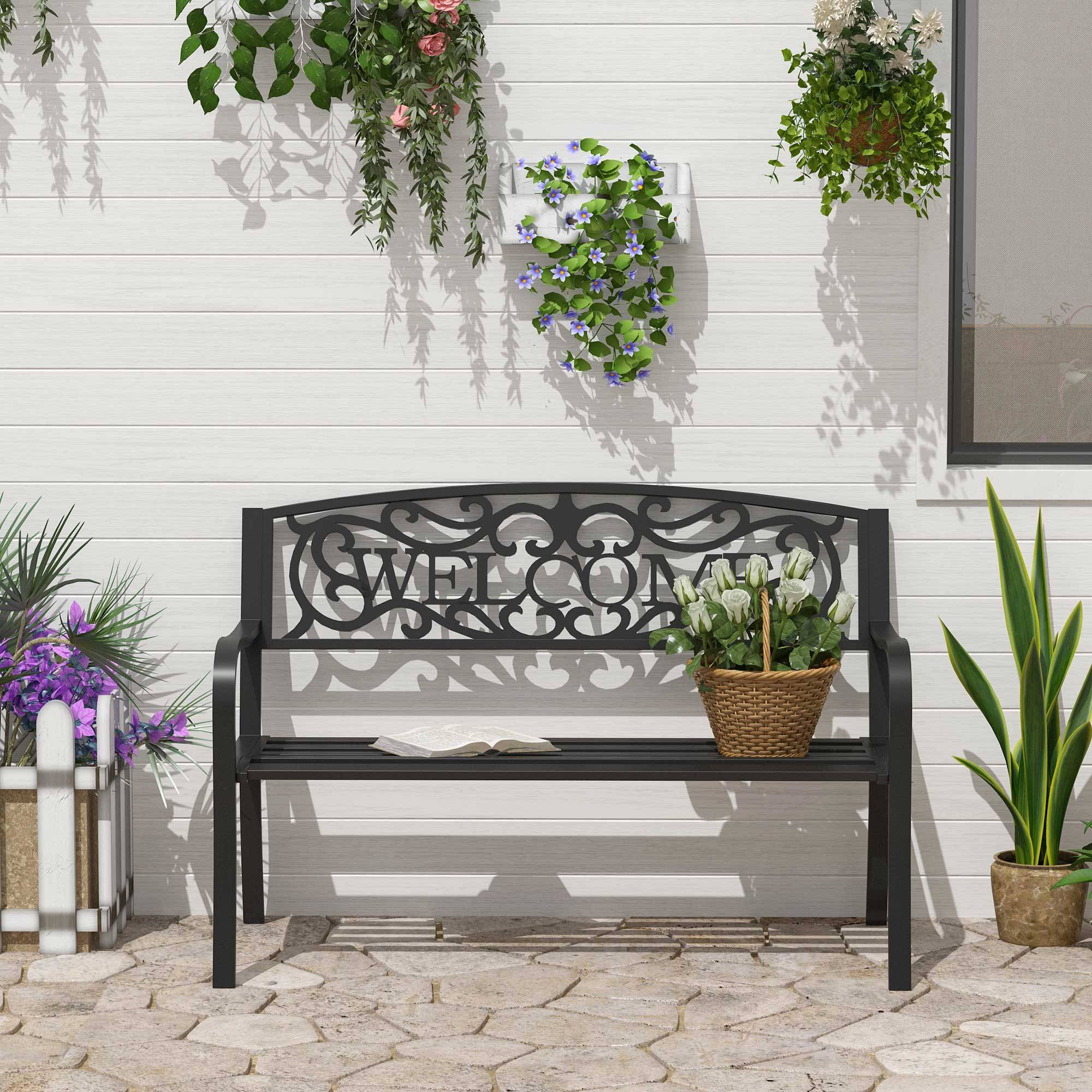 ComfortXL - Banc de jardin 2 places métal noir 127 x 60 x 87 cm terrasse extérieur antirouille - ComfortXL Outdoor Living - Image 2