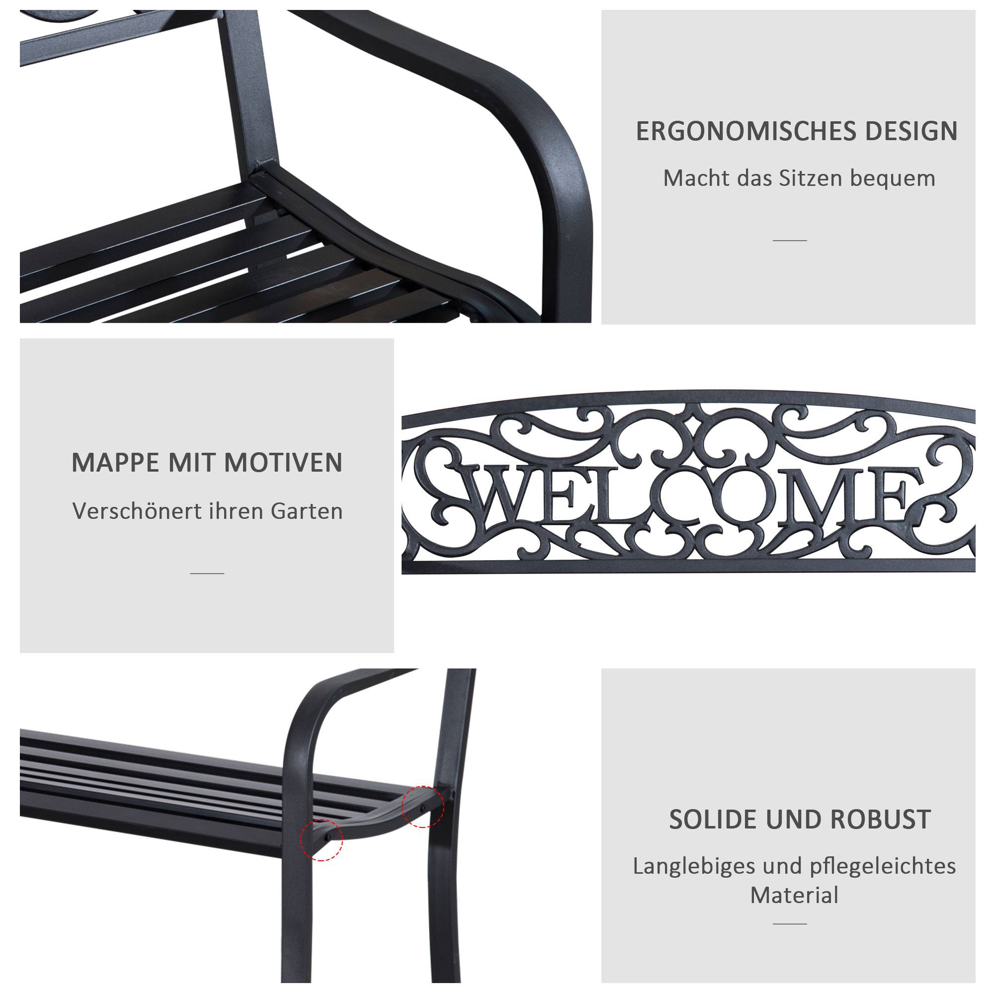 ComfortXL - Banc de jardin 2 places métal noir 127 x 60 x 87 cm terrasse extérieur antirouille - ComfortXL Outdoor Living - Image 4