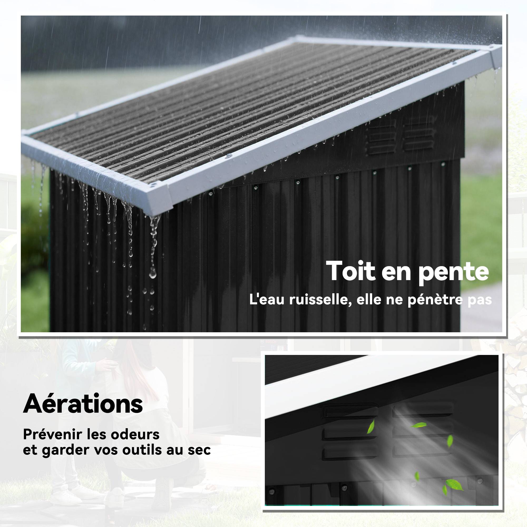 Abri de jardin en métal, cabane de jardin, porte verrouillable, toit incliné, aérations et gants, 107,5x91x185cm, gris - Image 7
