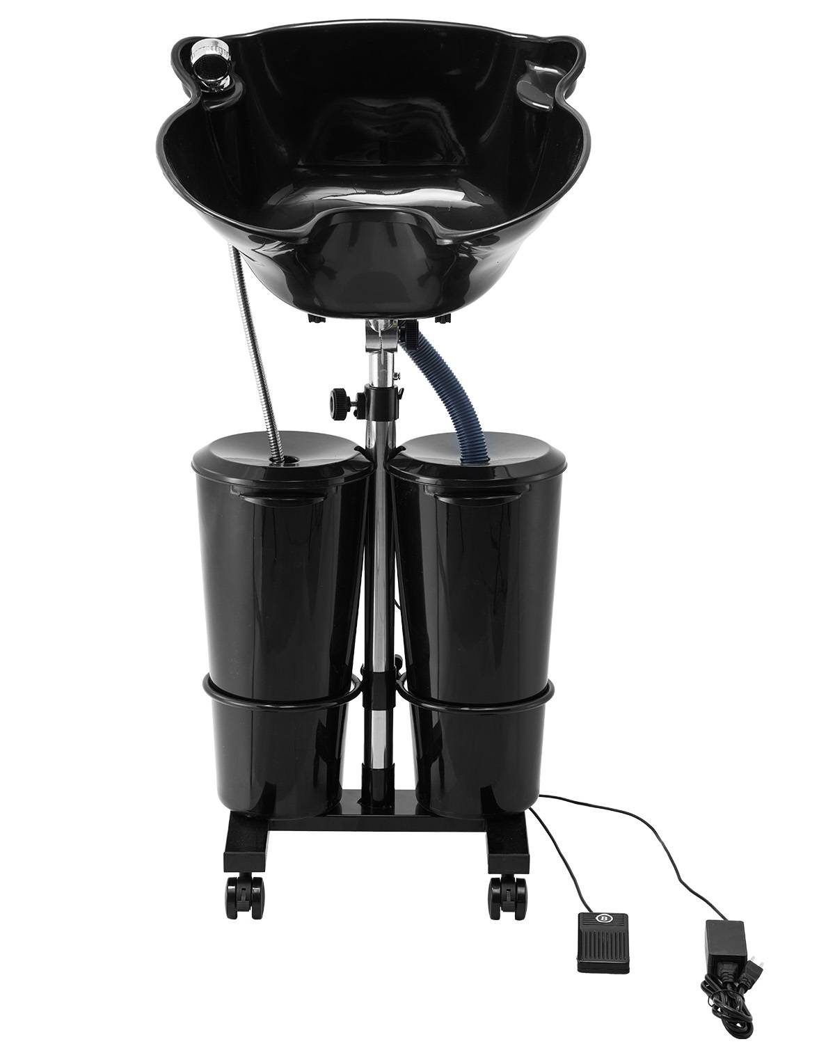 VEVOR Bac à shampoing portable hauteur/angle réglables, avec pompe, 2 seaux, 2 pommes de douche, pour salon. - Image 1