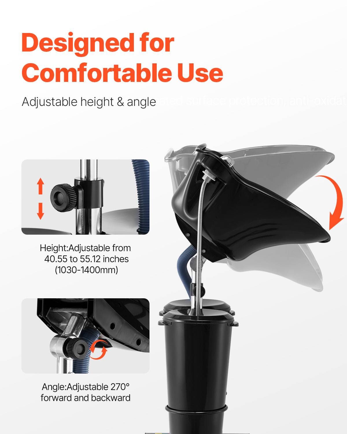 VEVOR Bac à shampoing portable hauteur/angle réglables, avec pompe, 2 seaux, 2 pommes de douche, pour salon. - Image 3