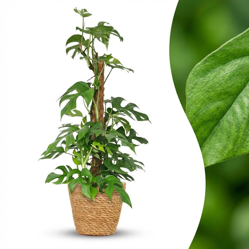 Monstera Minima avec tuteur - Monstera Rhaphidophora tetrasperma - Pot de 19cm - Hauteur 90cm - Blanc - Plantes d'intérieur - Image 9