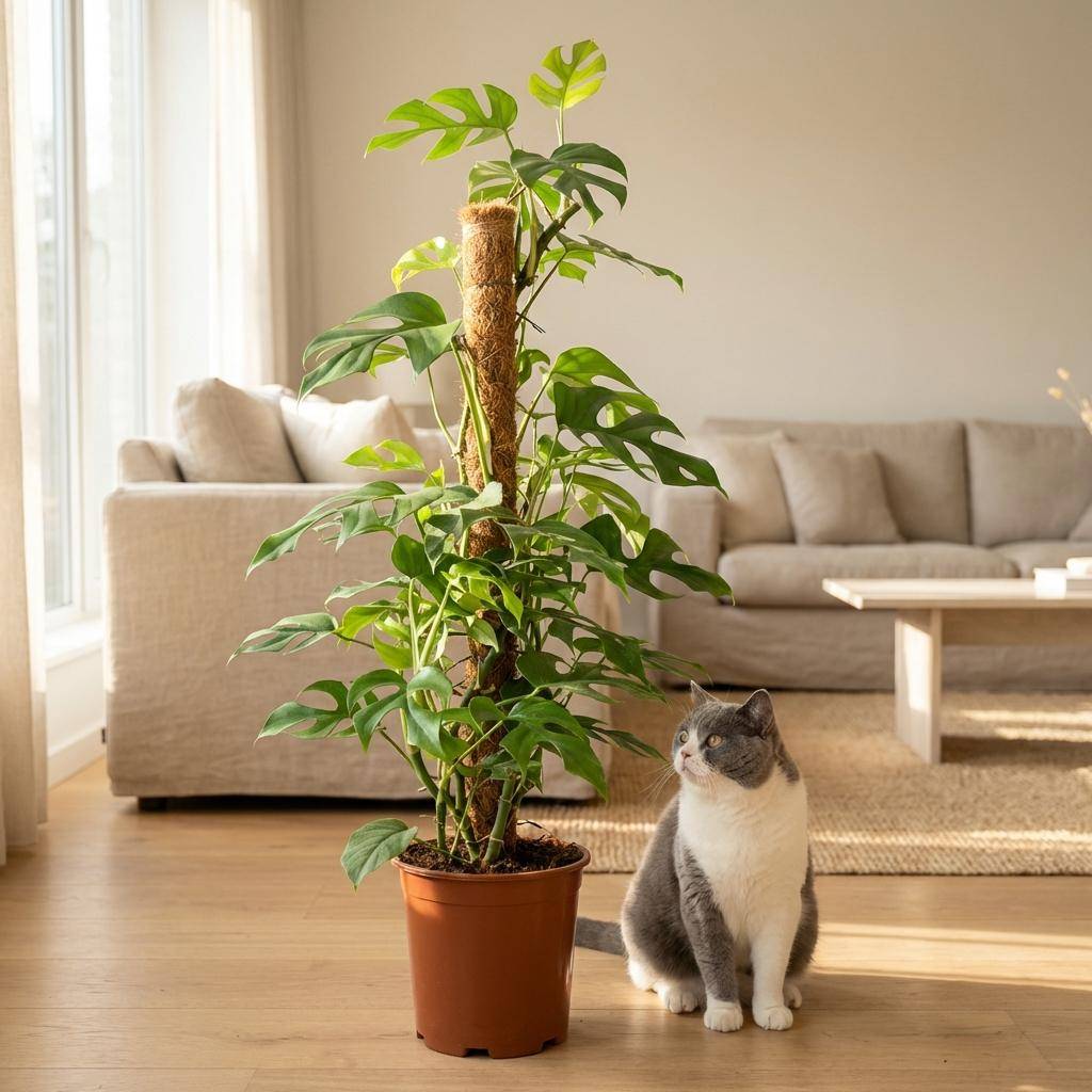 Monstera Minima avec tuteur - Monstera Rhaphidophora tetrasperma - Pot de 19cm - Hauteur 90cm - Blanc - Plantes d'intérieur - Image 3