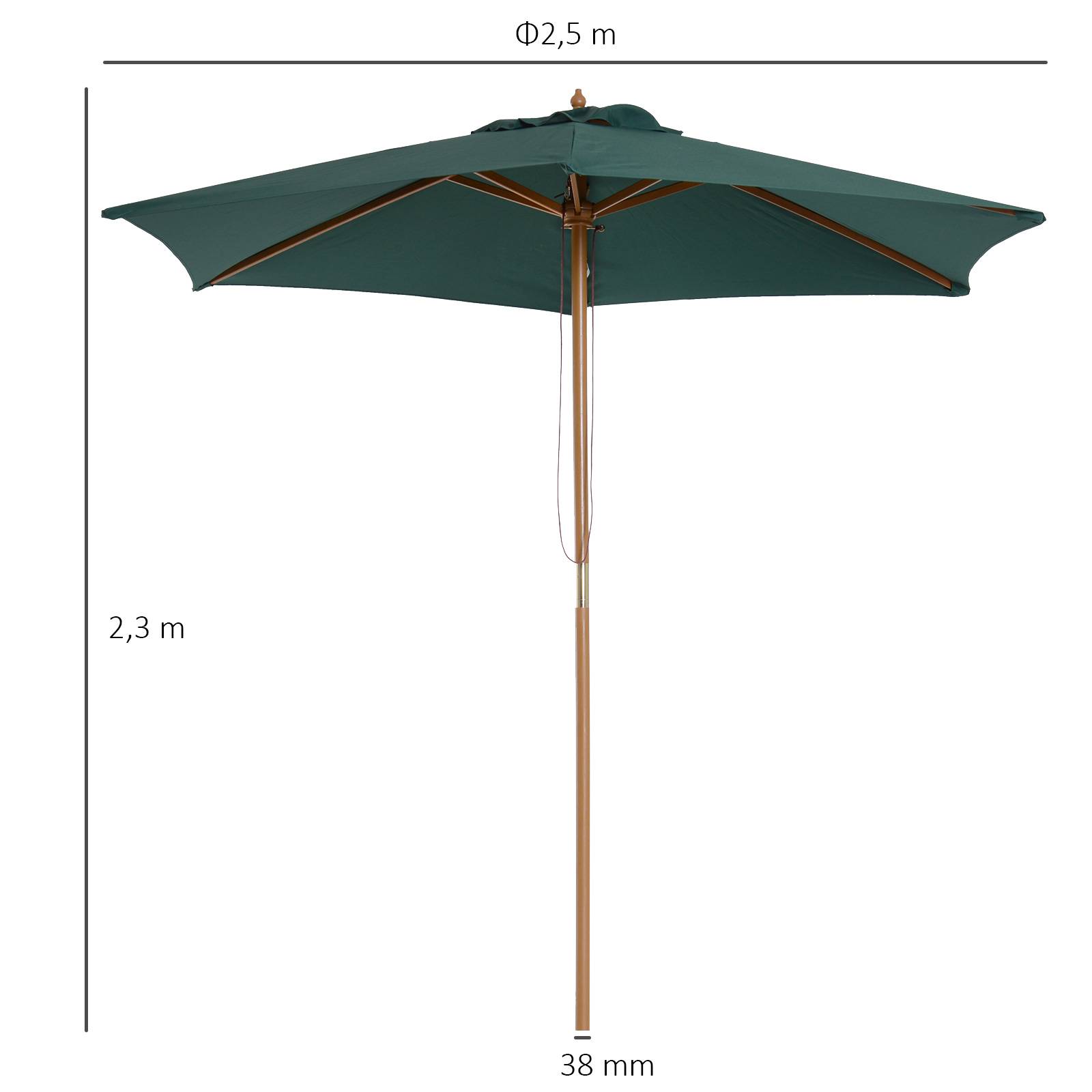 ComfortXL - Parasol Droit en Bois de Bambou Toile Verte avec Système à Poulie Ø250 cm - ComfortXL Outdoor Living - Image 5