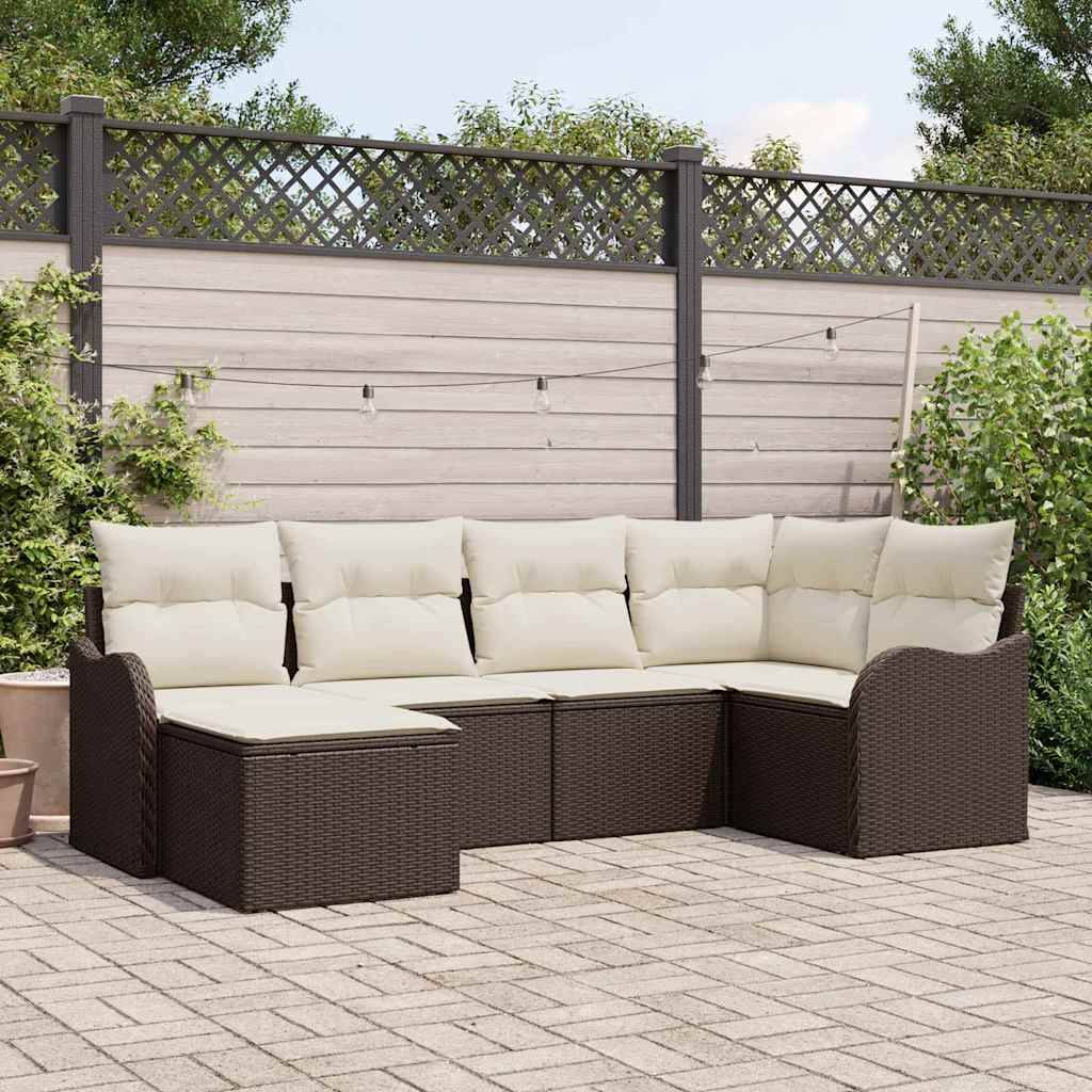 Salon de jardin 6 places en polyrotin marron tissé main modulable pour terrasse et jardin – ComfortXL Outdoor Living - Image 1