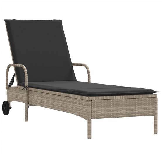 Chaise longue avec roulettes et coussin gris clair résine tressée 61 x 161 x 87 cm - PANGIVO - Image 2