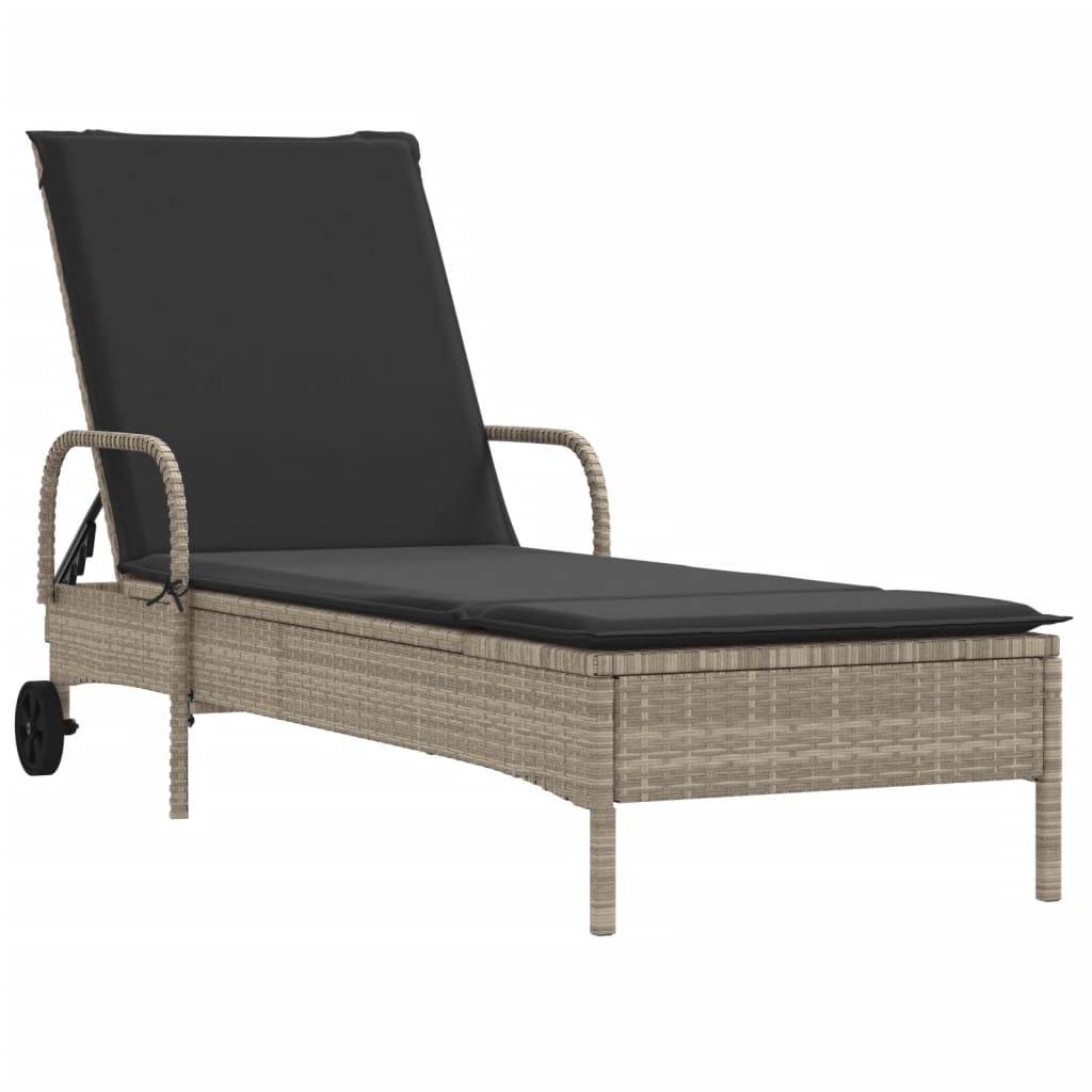 Chaise longue avec roulettes et coussin gris clair résine tressée 61 x 161 x 87 cm - PANGIVO - Image 2
