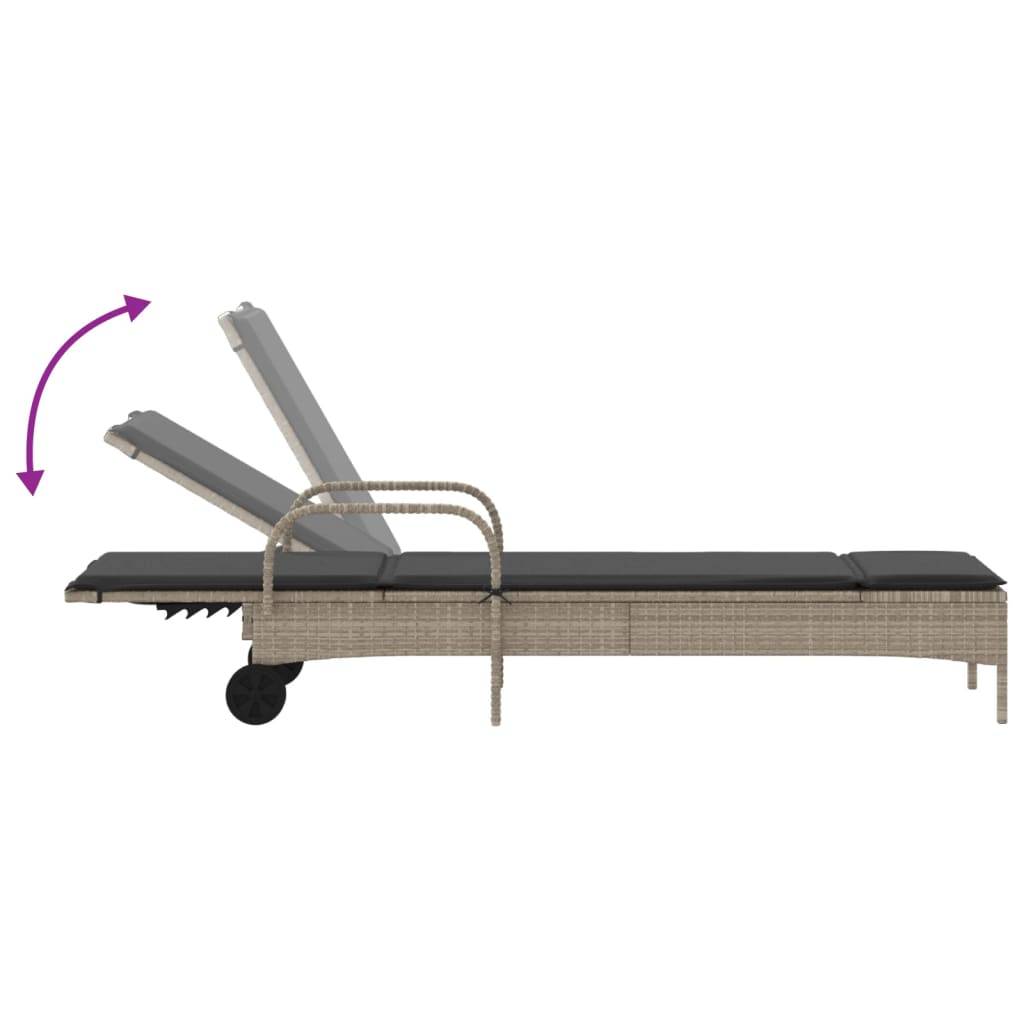 Chaise longue avec roulettes et coussin gris clair résine tressée 61 x 161 x 87 cm - PANGIVO - Image 7