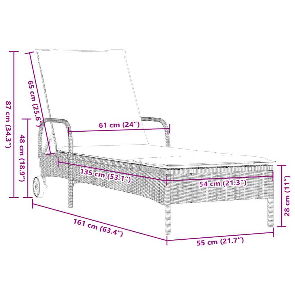 Chaise longue avec roulettes et coussin gris clair résine tressée 61 x 161 x 87 cm - PANGIVO - Image 10