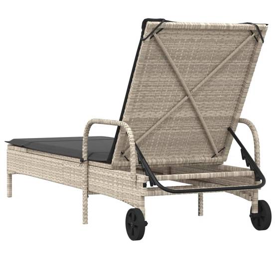 Chaise longue avec roulettes et coussin gris clair résine tressée 61 x 161 x 87 cm - PANGIVO - Image 6
