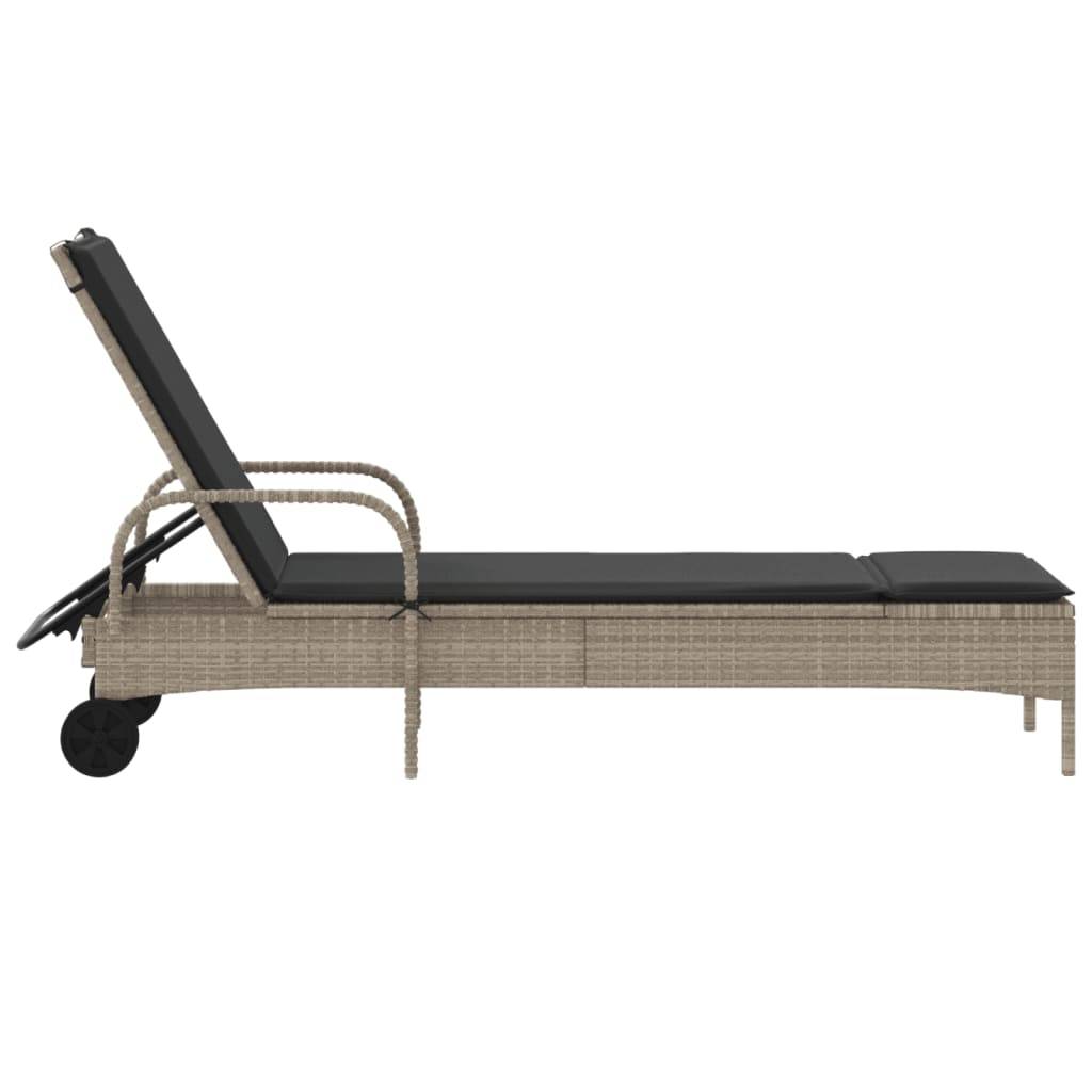 Chaise longue avec roulettes et coussin gris clair résine tressée 61 x 161 x 87 cm - PANGIVO - Image 5