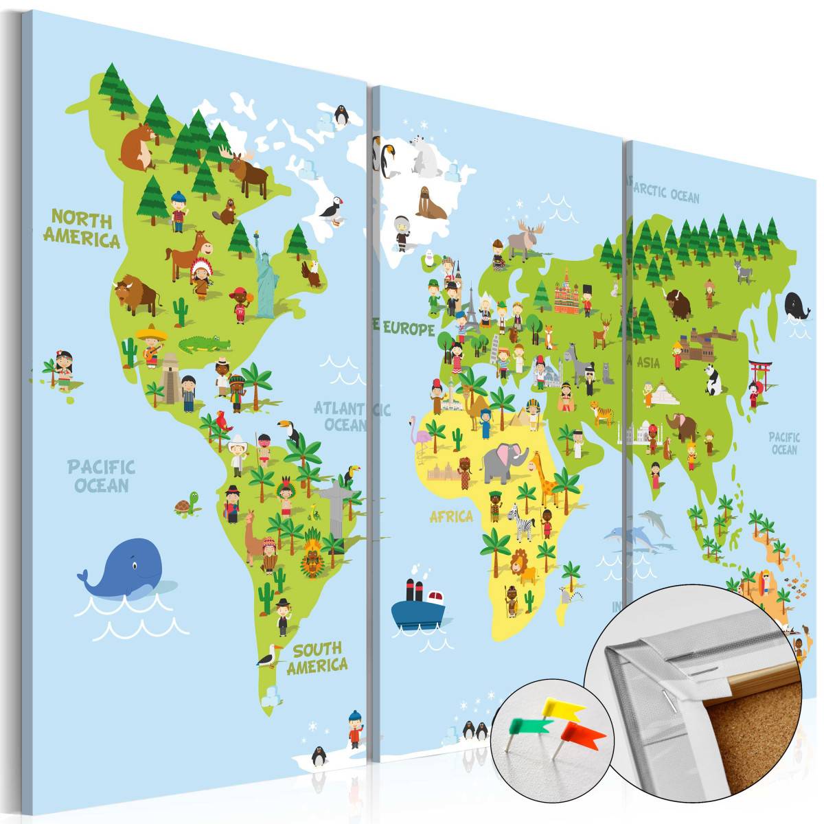 Tableau en Liège "Carte du Monde - Children's World" 40 x 60 cm - Image 1